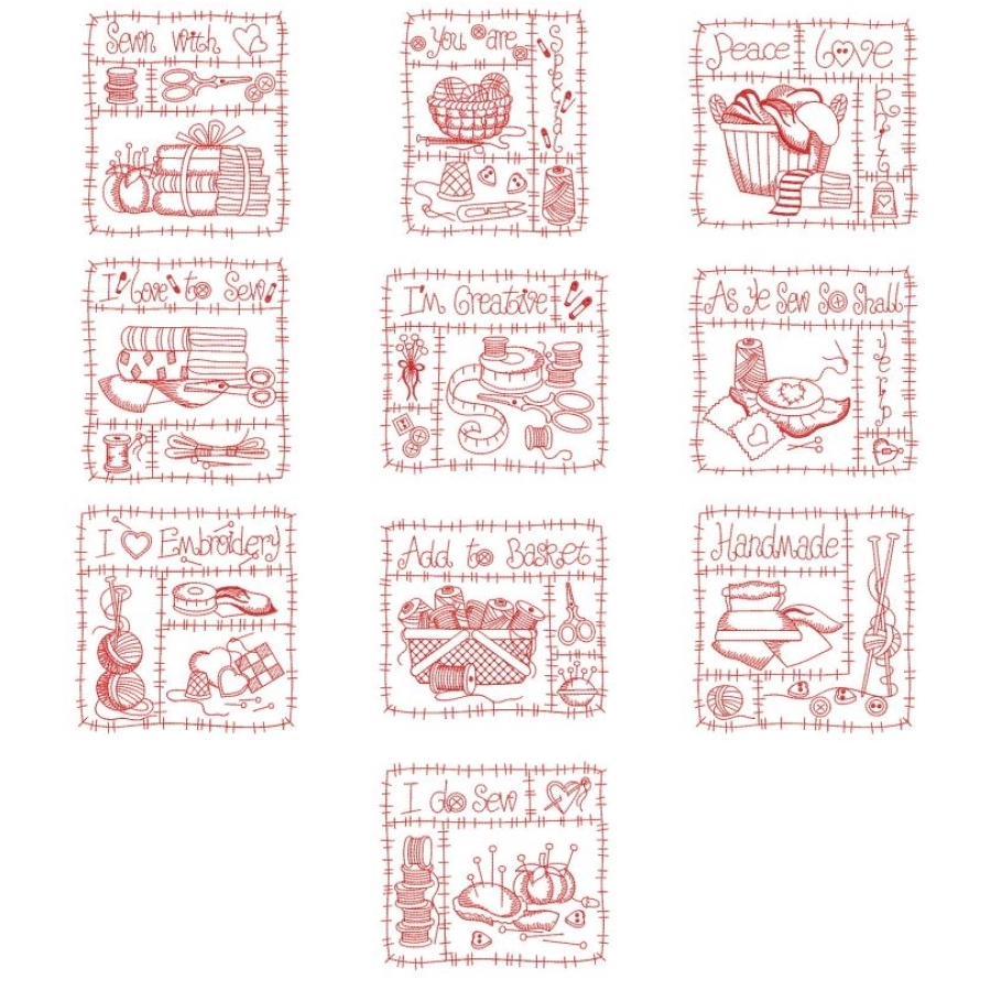 Redwork I Love Sewing 