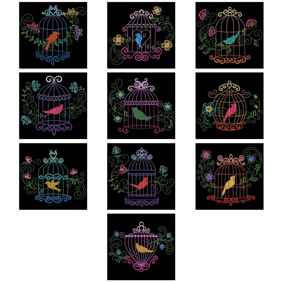 Colorful Birdcages Silhouette