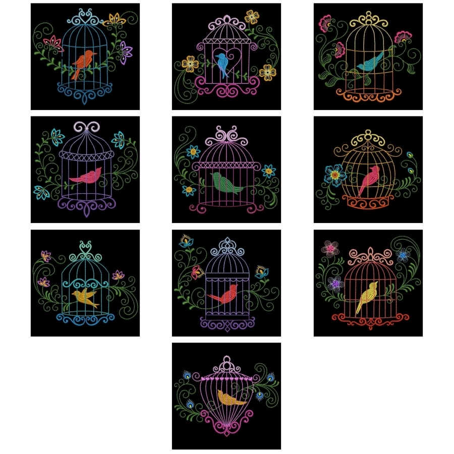 Colorful Birdcages Silhouette