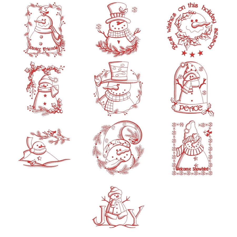 Redwork Holiday Snowmen
