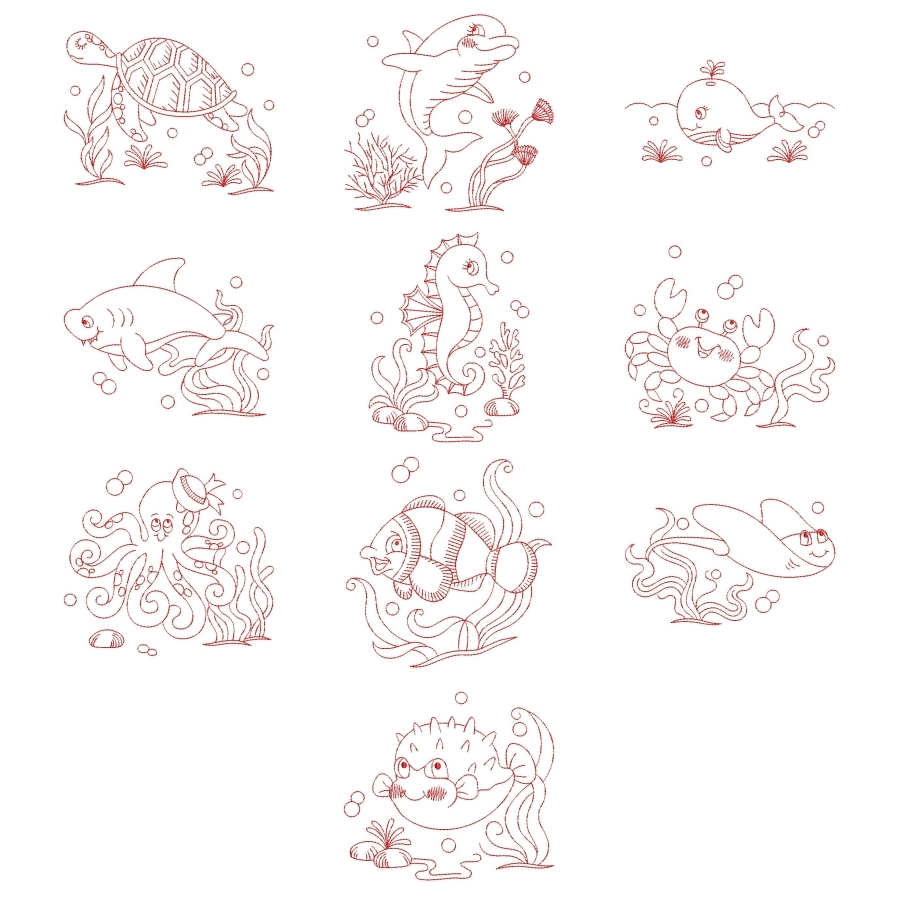 Redwork Ocean Animals