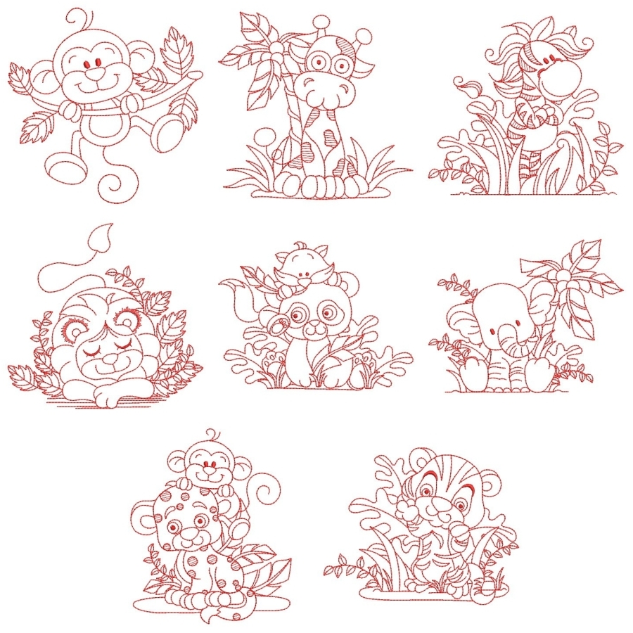 Redwork Forest Baby Animals