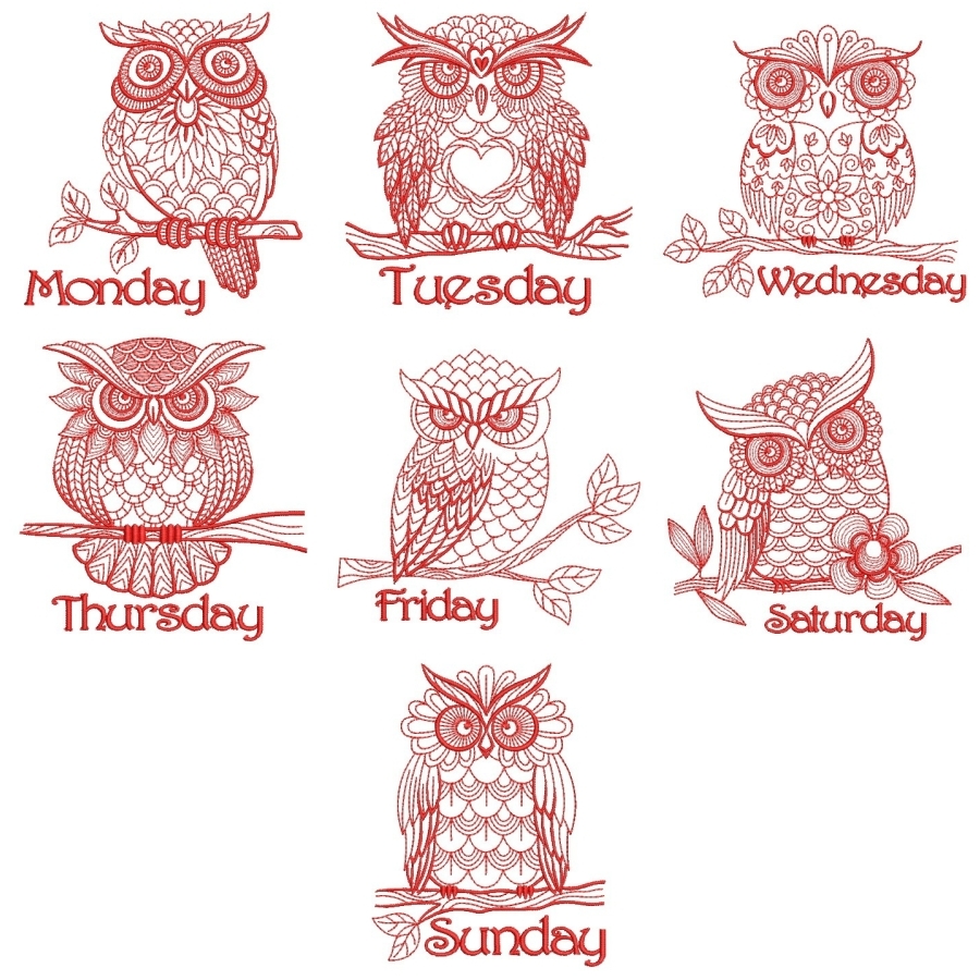 Redwork Owl Days of the Week