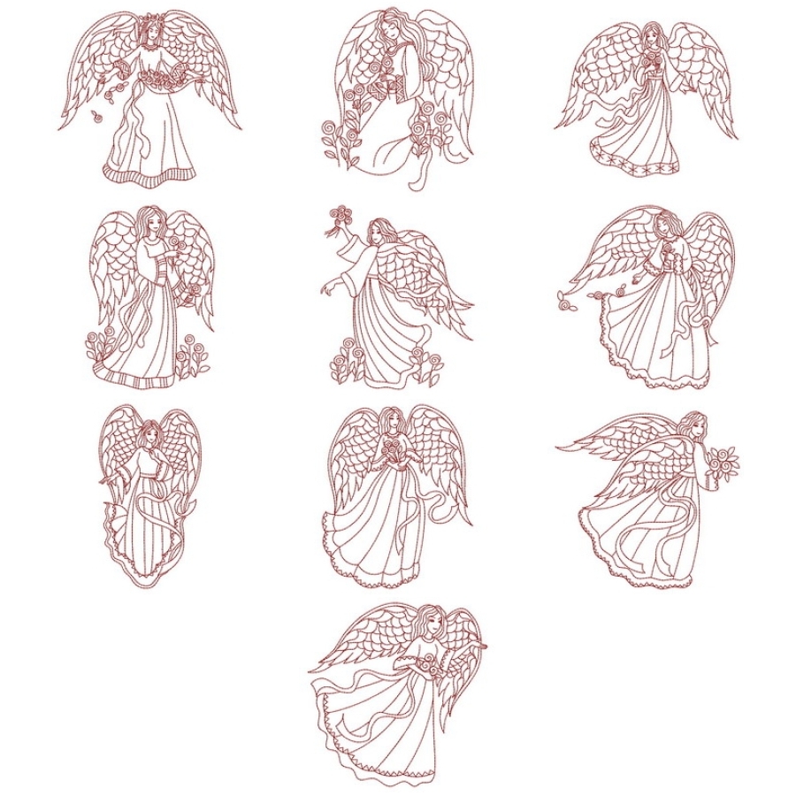 Redwork Love Angels
