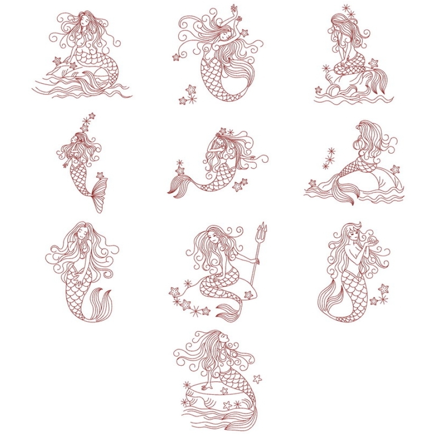 Redwork Mermaids