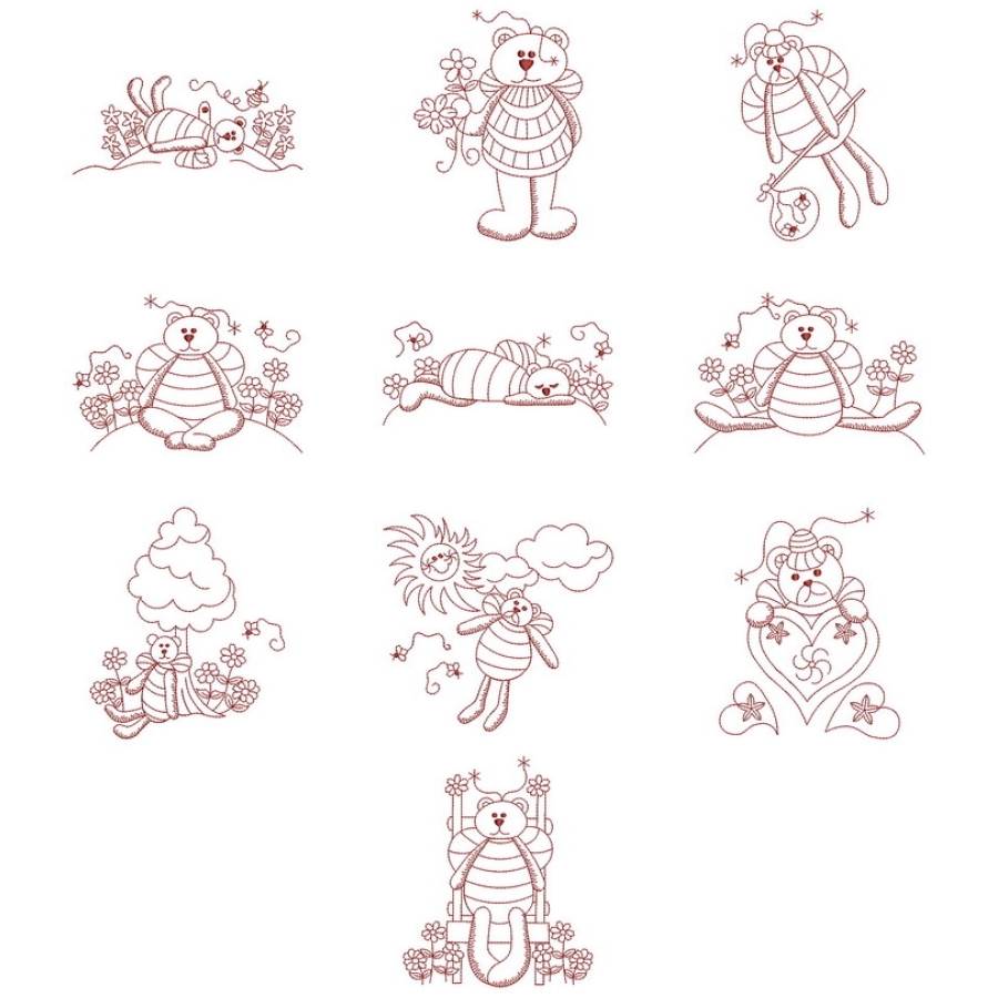 Redwork Country Bears
