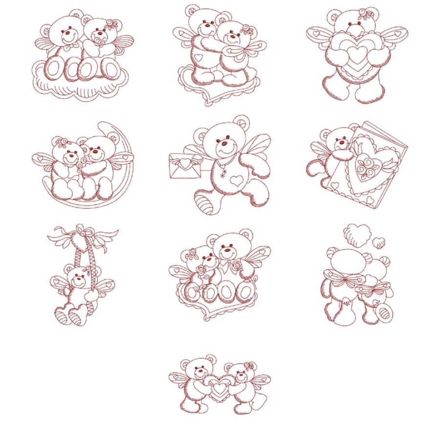 Redwork Valentine Bears