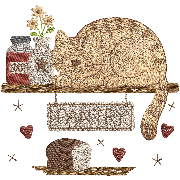 Primitive Pantry Cat Embroidery Design