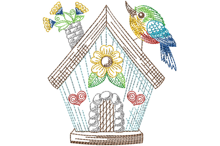 Bird & Birdhouse Embroidery Design