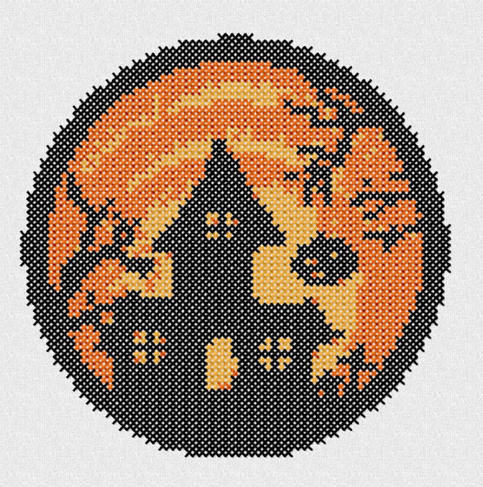 Cross Stitch Pumpkin House - 5x7-3