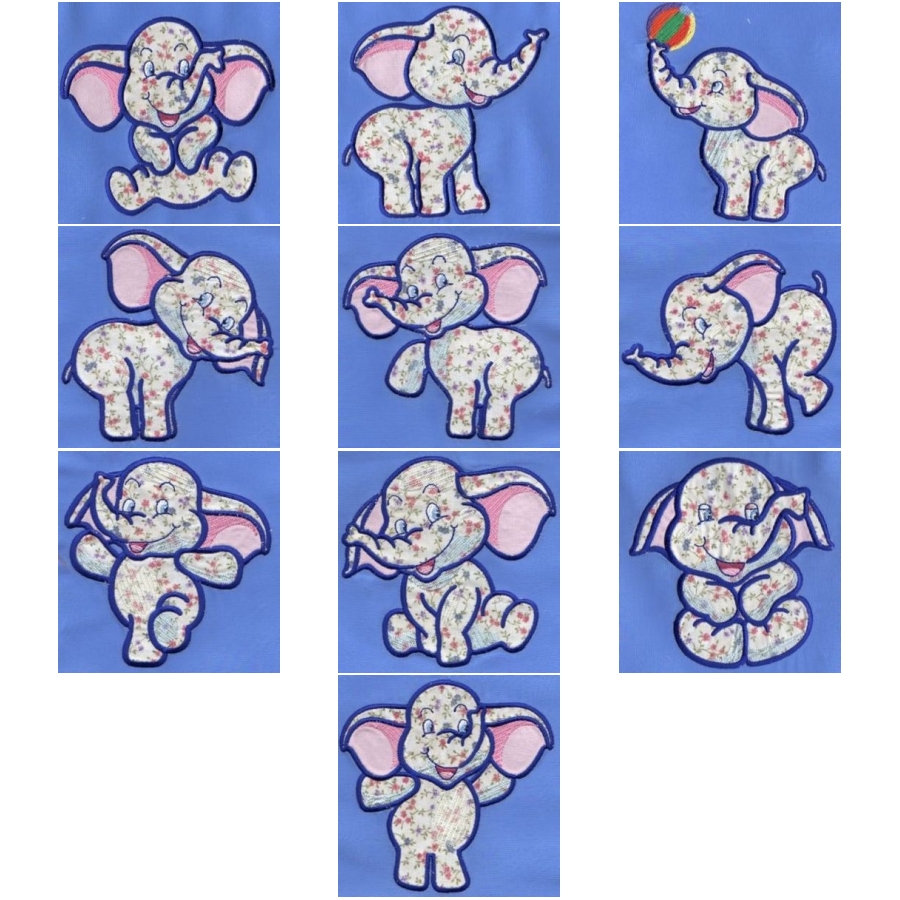 TT515 Playful Elephants  Applique 