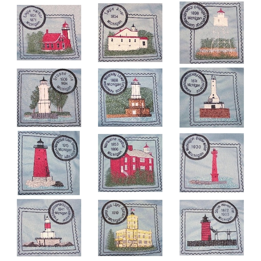 Michigan 3 Lighthouse Stamps