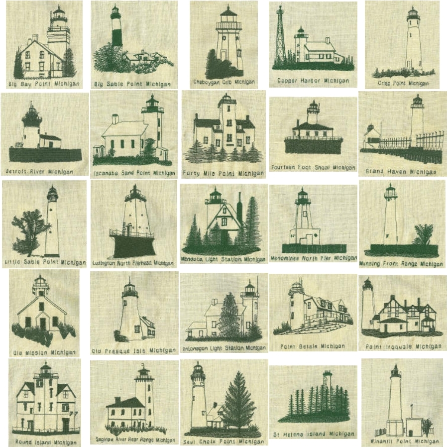 Michigan Lighthouse Redwork Set 1