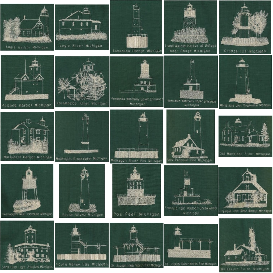 Michigan Lighthouse Redwork Set 2