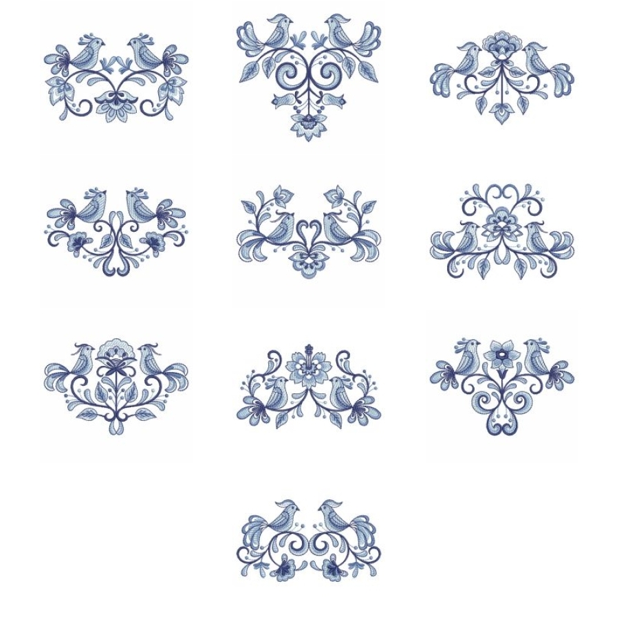 Blue Jacobean Birds 