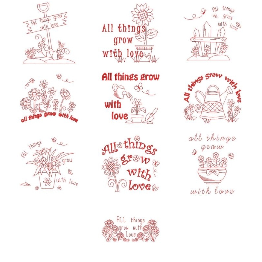 Redwork All Things Grow With Love 4