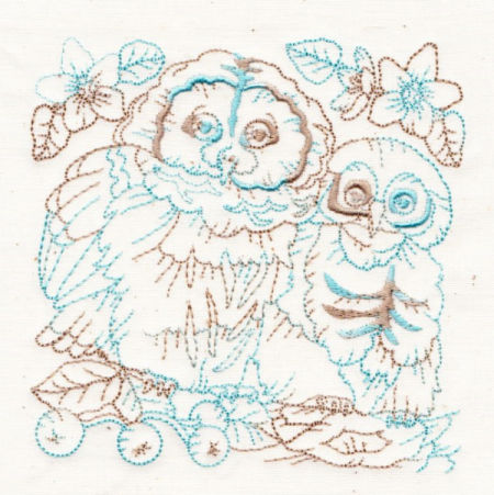 Baby Owls Redwork -12