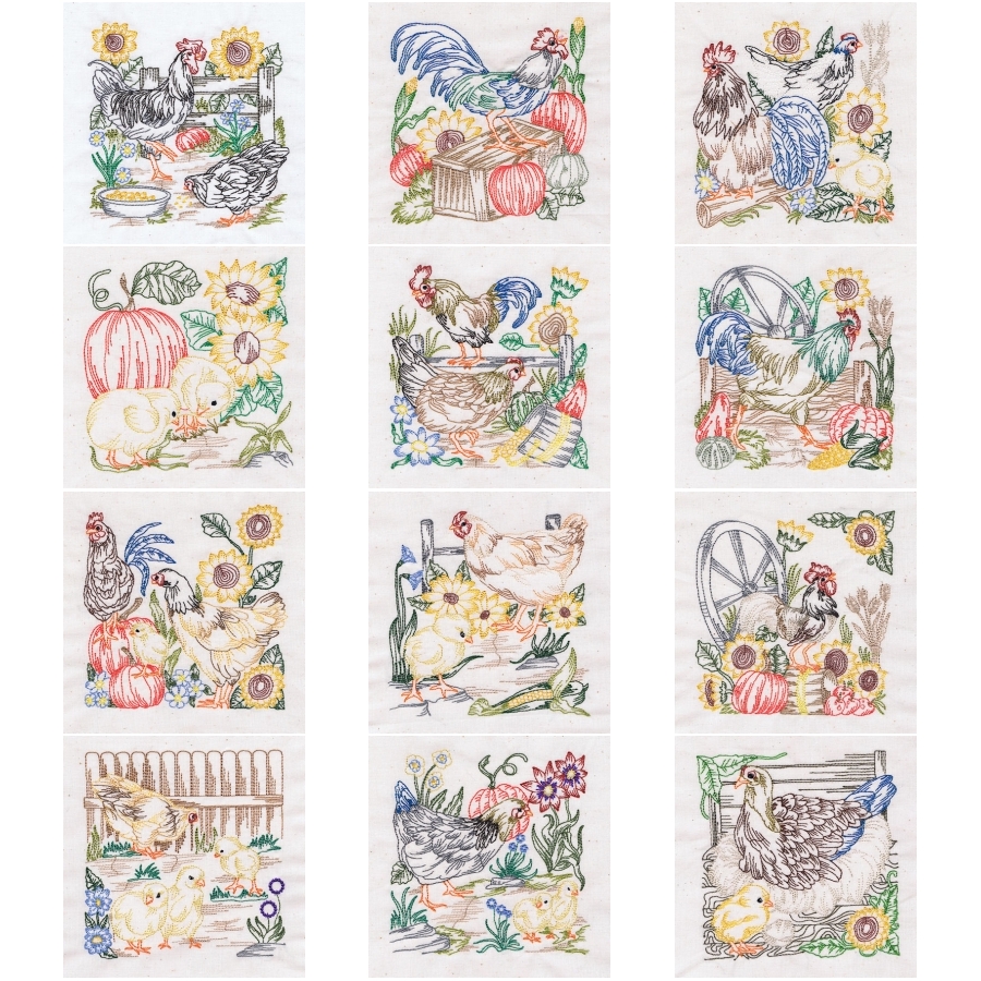 Country Living - Rooster & Hens Blocks 