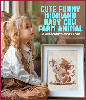 EMBRODERYCHICDESIGN Cute Funny Highland Baby Cow Farm Animal