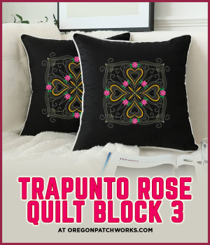 ACE POINTS Trapunto Rose Quilt Block 3