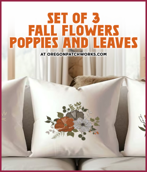 EMBROIDERYCHICDESIGN Set of 3 Fall Flowers Poppies and Leaves