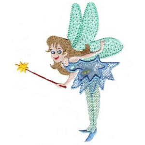 EMS Designs, cute fairy, long brown hair, blue dress n shoes, turquoise wings n tights, magic wand, 