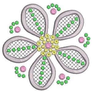 pretty petal motif, candlewicking and satin stitches