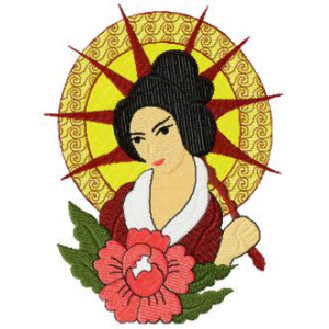 Oriental woman with parasol and flower