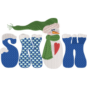 snow man spelling out snow